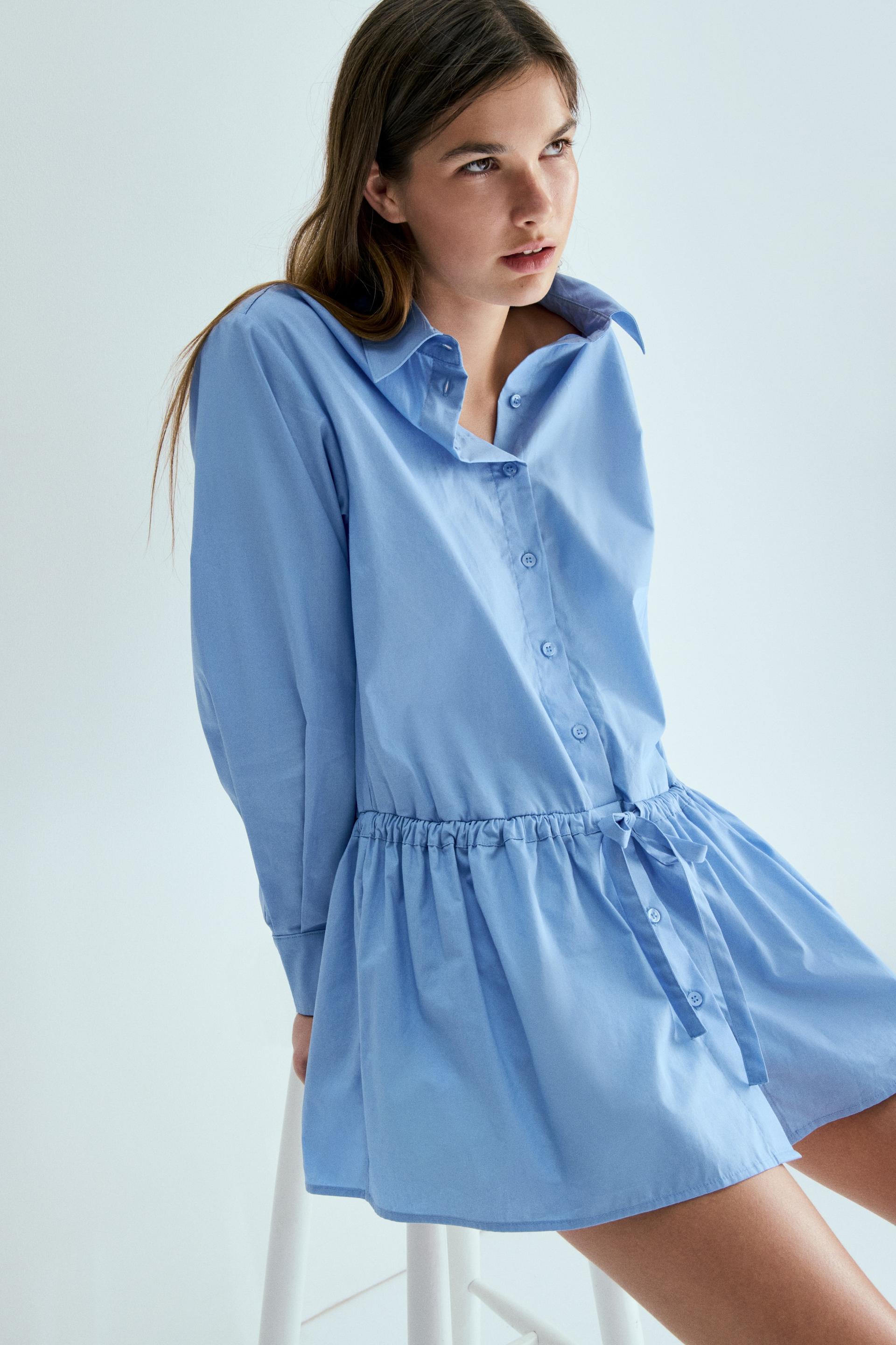 drawstring-detail poplin shirt dress