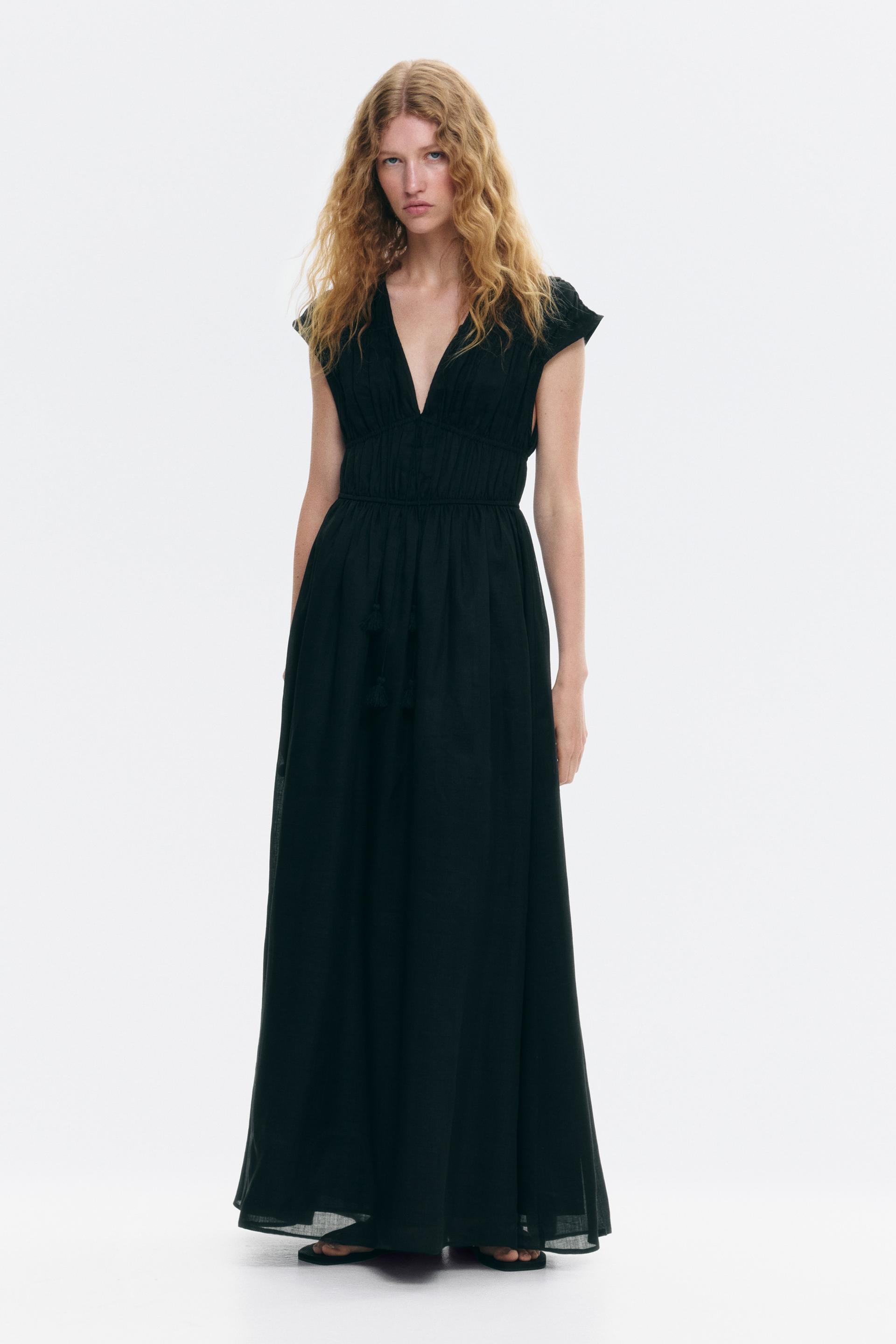 drawstring-detail ramie dress