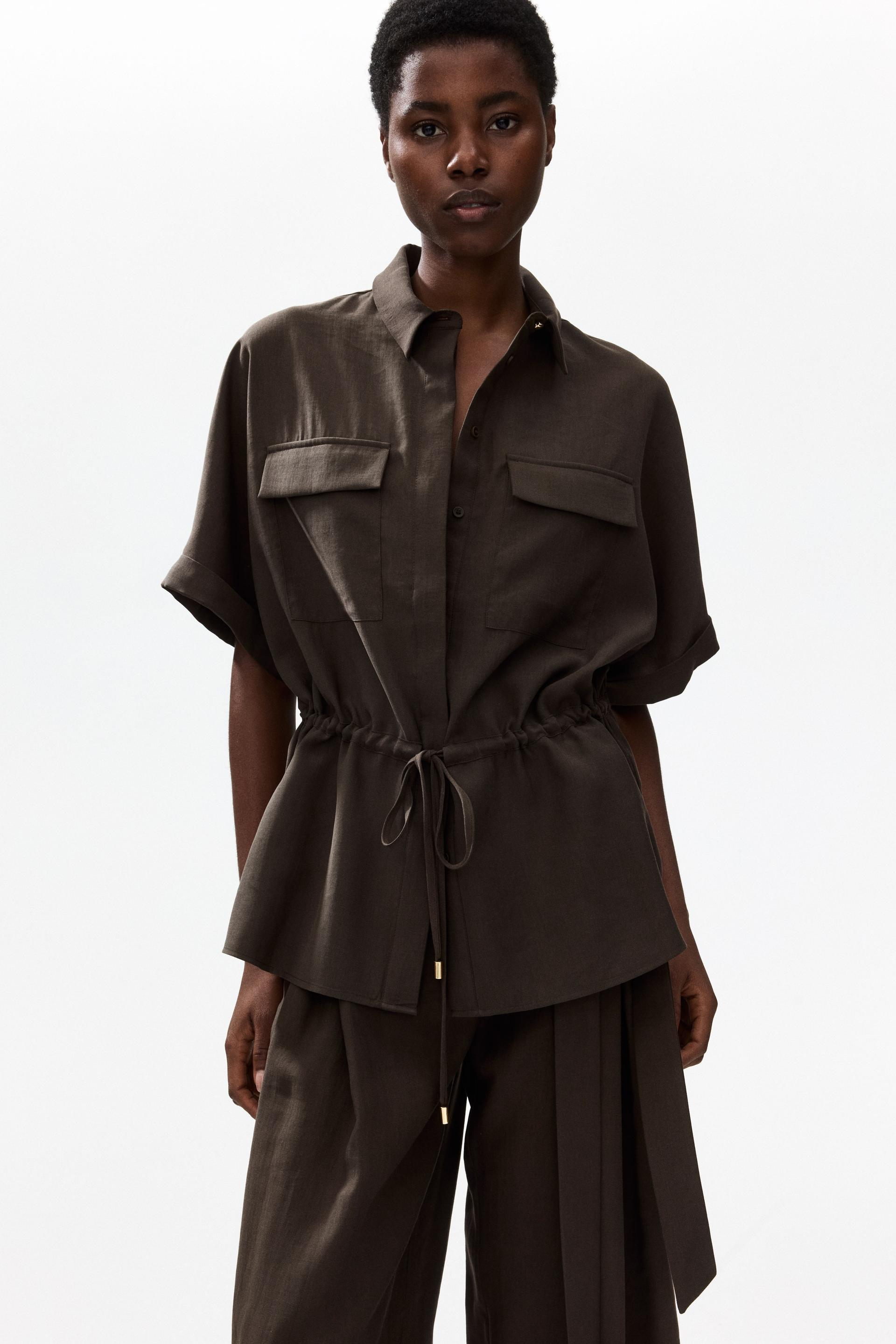 drawstring-detail twill top