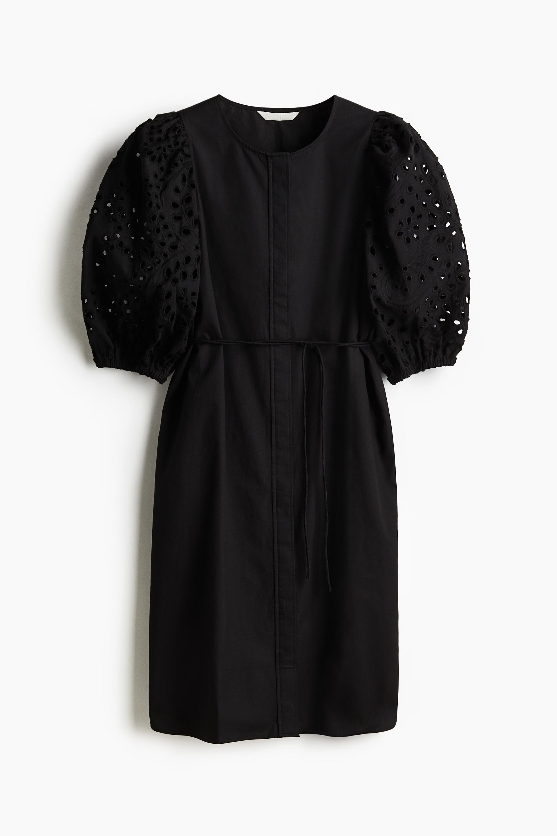 dress with eyelet-embroidered sleeves