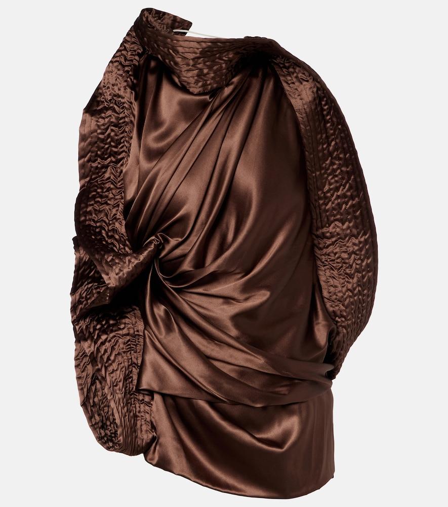 dries van noten asymmetric draped silk-blend satin top