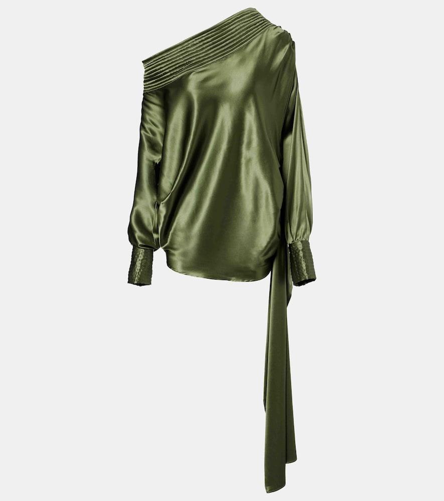 dries van noten asymmetric draped silk-blend satin top