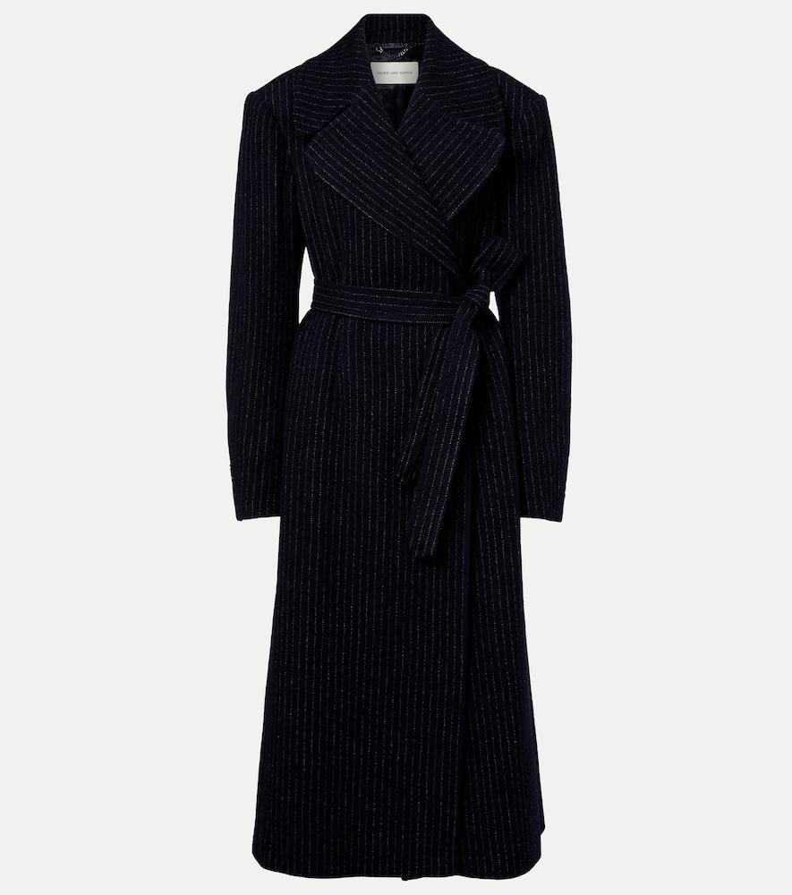 dries van noten belted pinstriped wool coat
