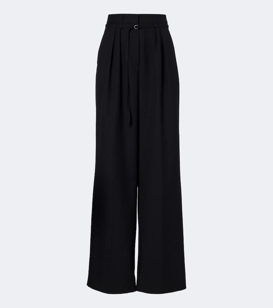 dries van noten belted pleated wool wide-leg pants