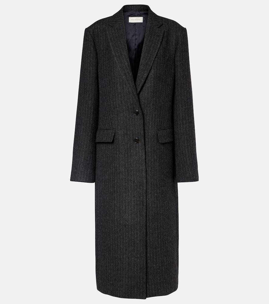 dries van noten chalk stripe wool coat