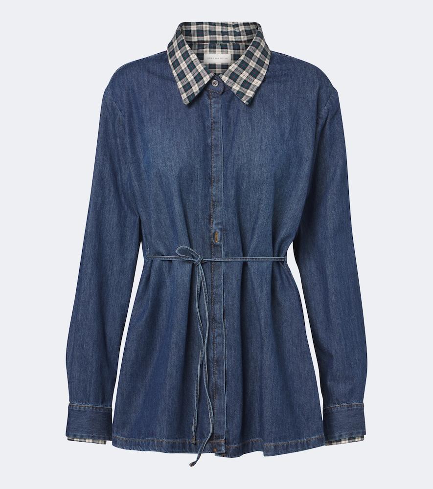 dries van noten checked denim shirt
