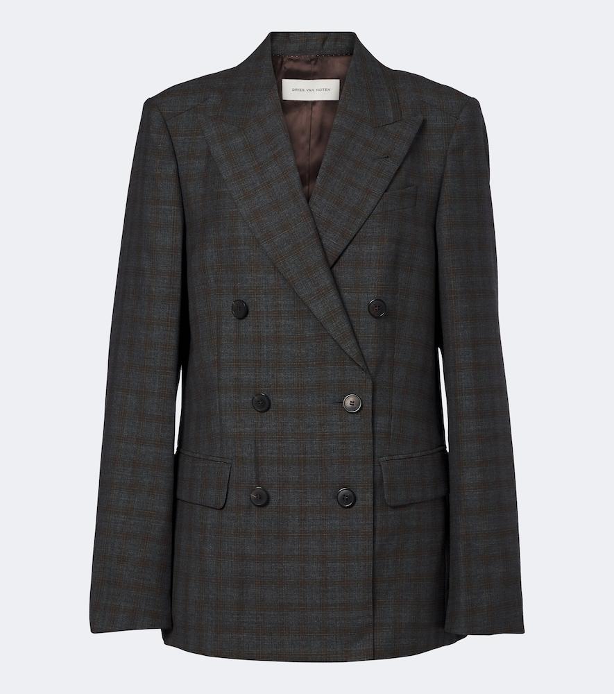 dries van noten checked double-breasted wool blazer