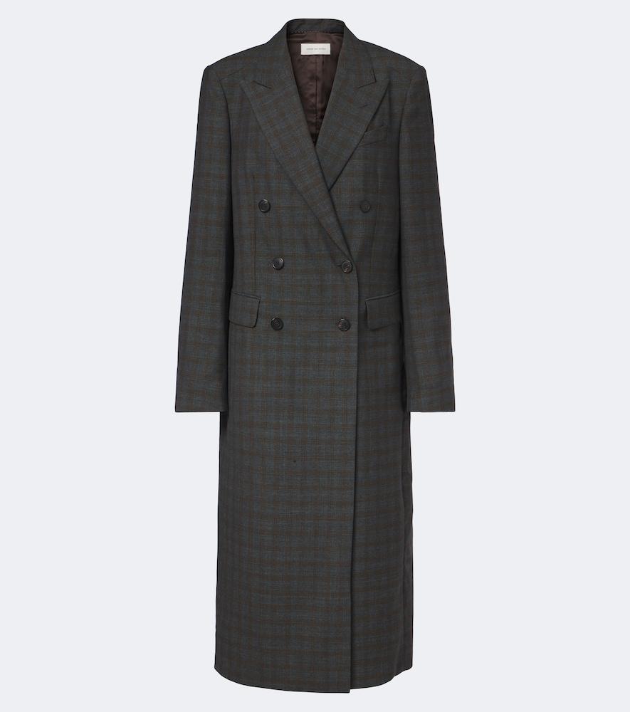 dries van noten checked double-breasted wool coat