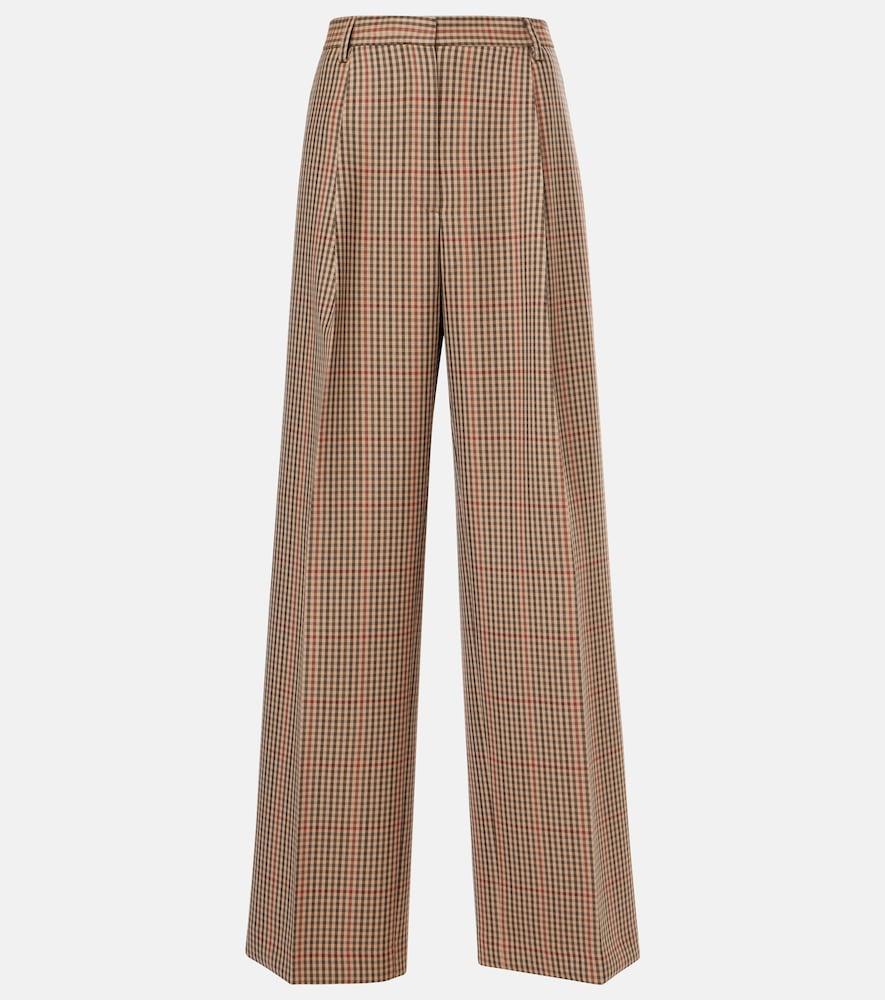 dries van noten checked wool wide-leg pants