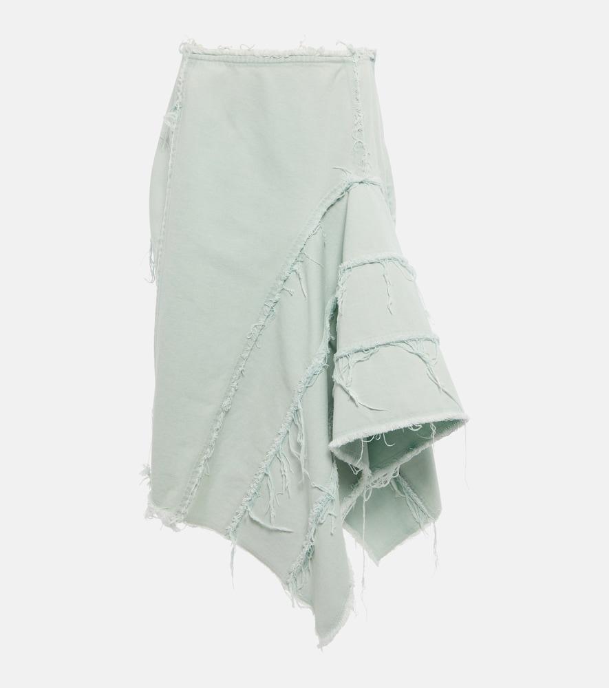 dries van noten distressed denim midi skirt