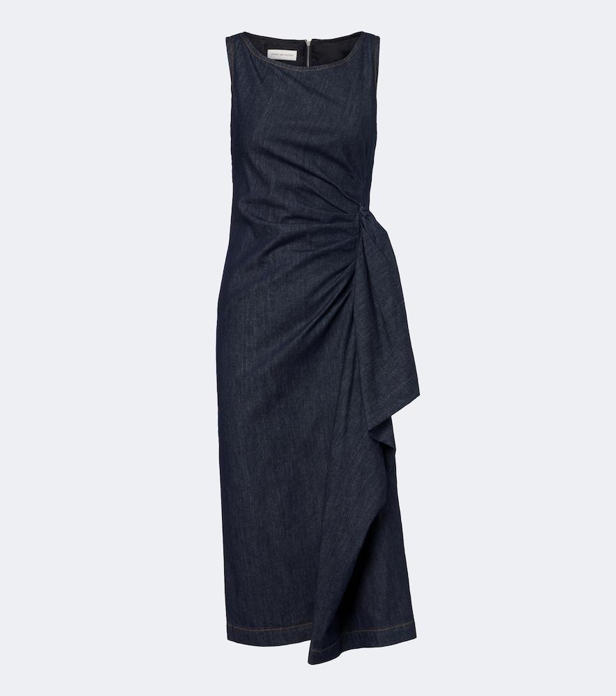 dries van noten draped denim midi dress