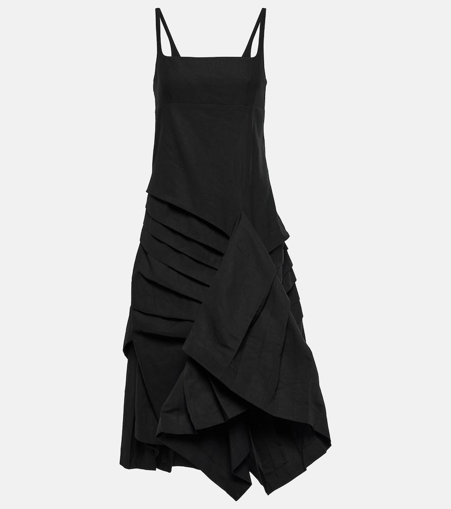 dries van noten draped pleated linen and cotton midi dress