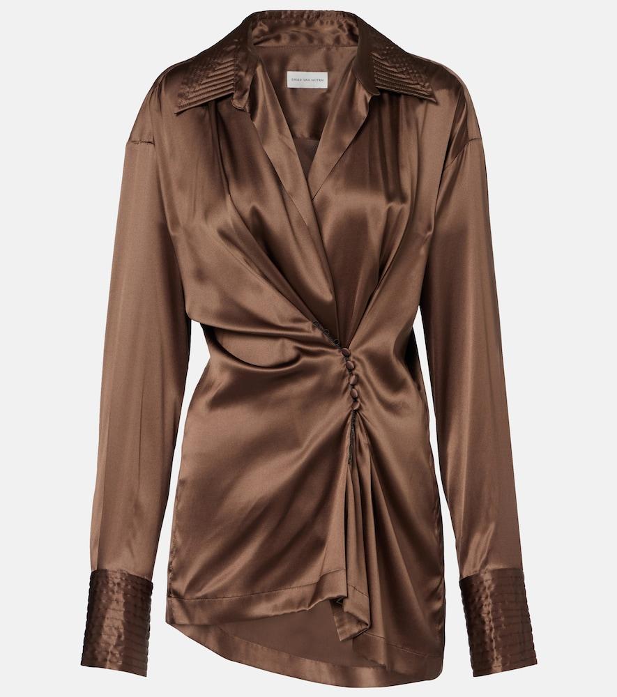dries van noten draped silk-blend shirt