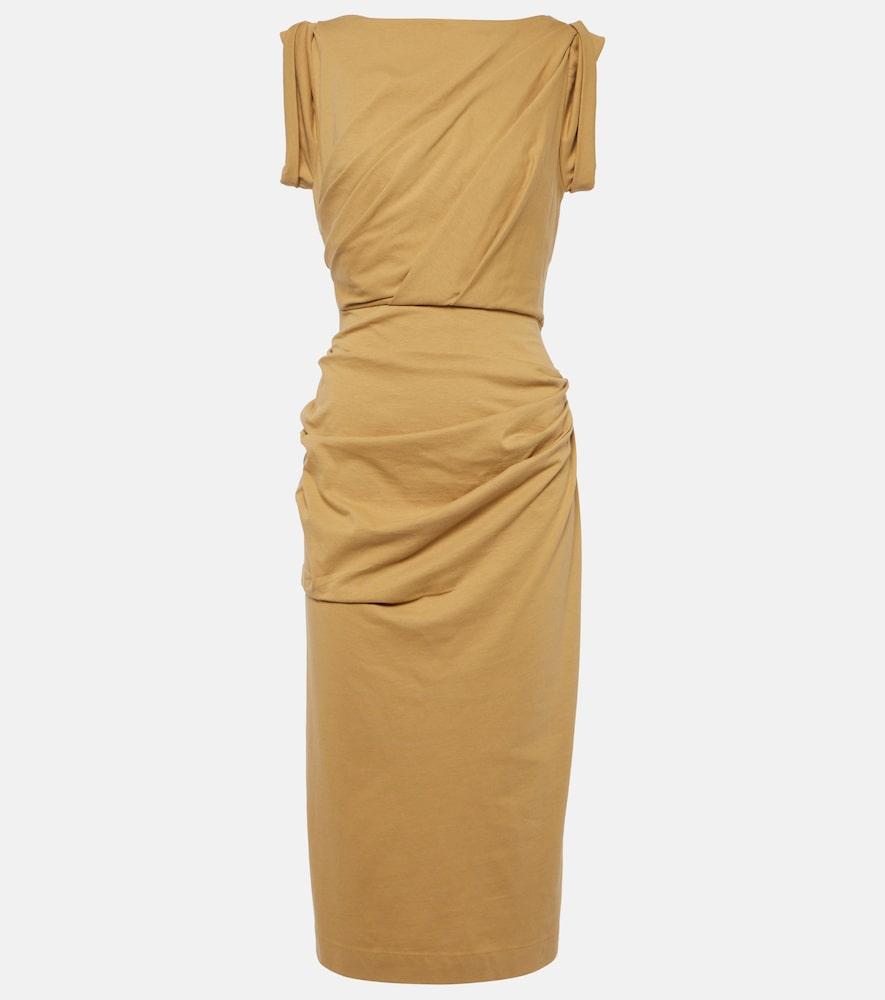 dries van noten gathered cotton jersey midi dress