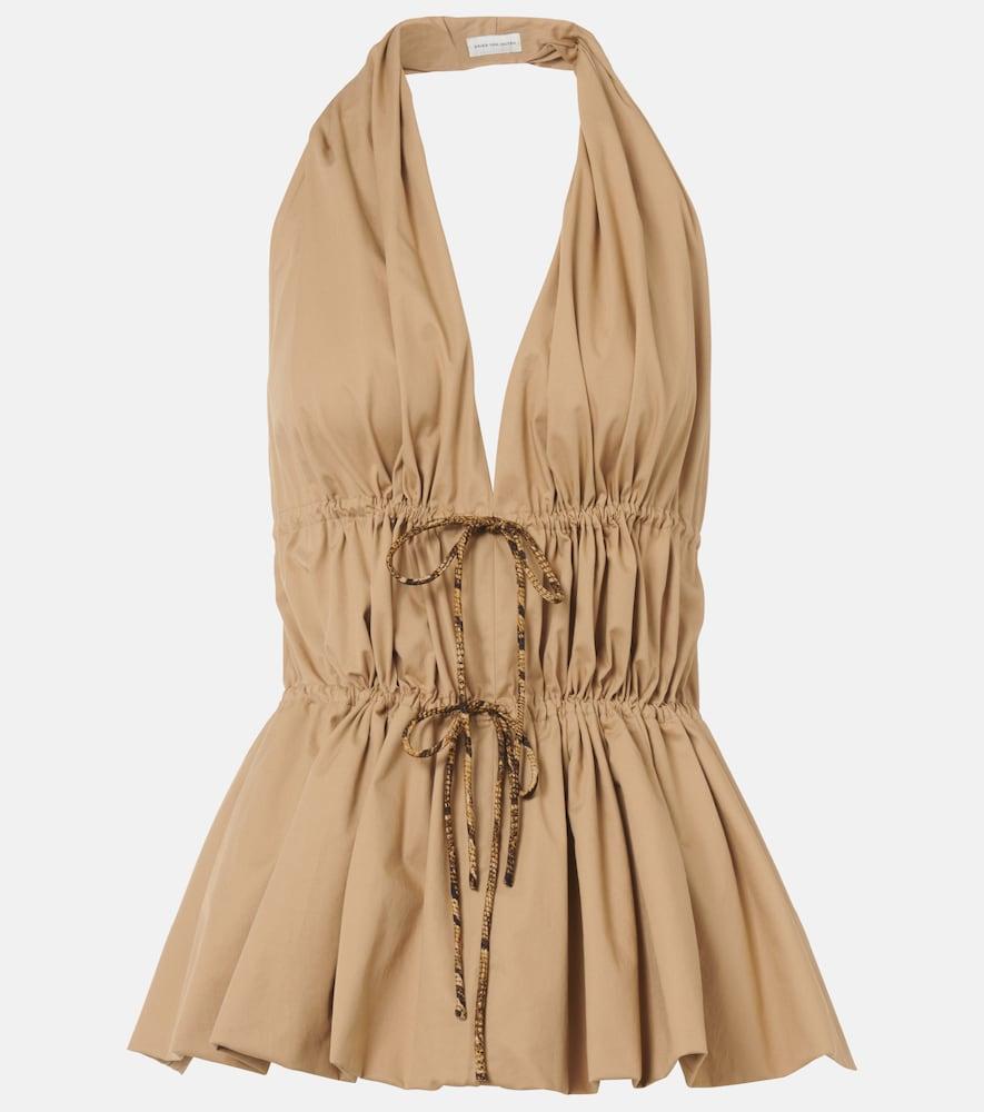dries van noten gathered halterneck cotton poplin top