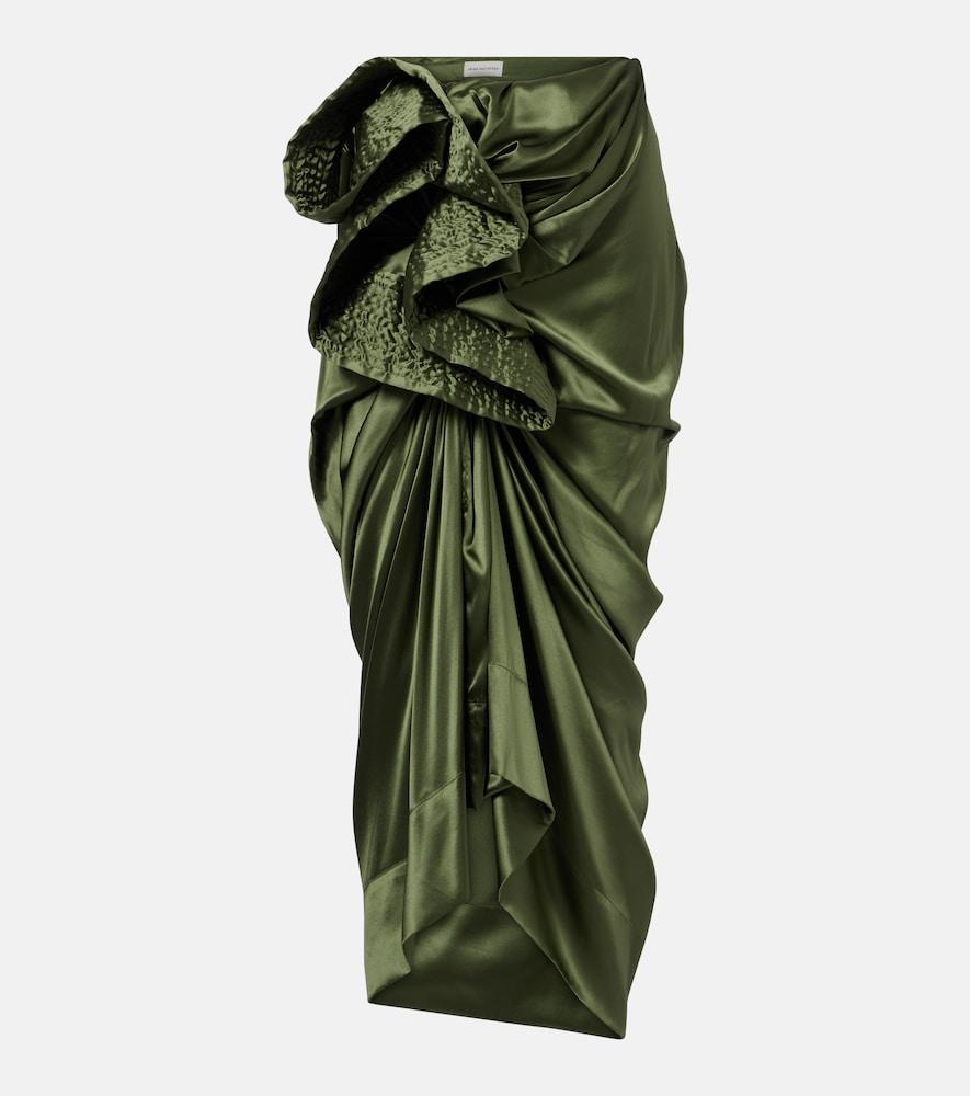 dries van noten gathered silk-blend satin midi skirt