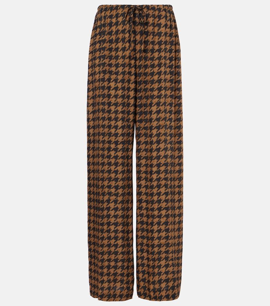 dries van noten houndstooth satin straight pants