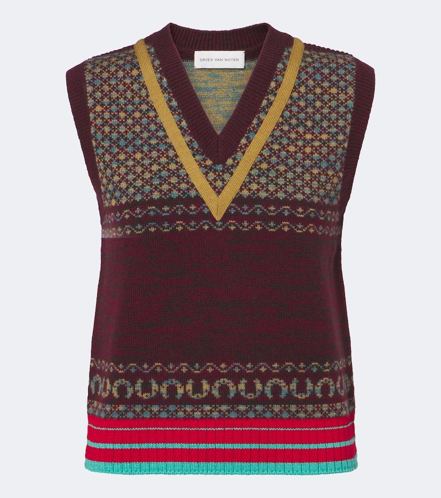 dries van noten jacquard cashmere and wool vest