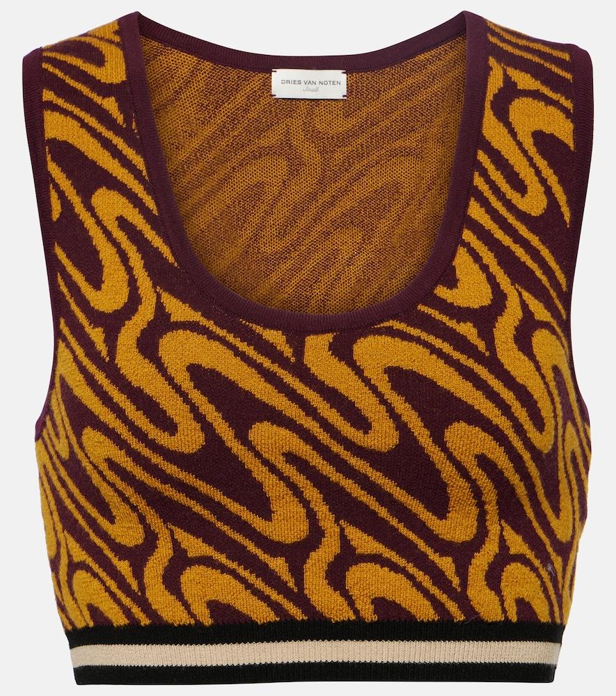 dries van noten jacquard crop top