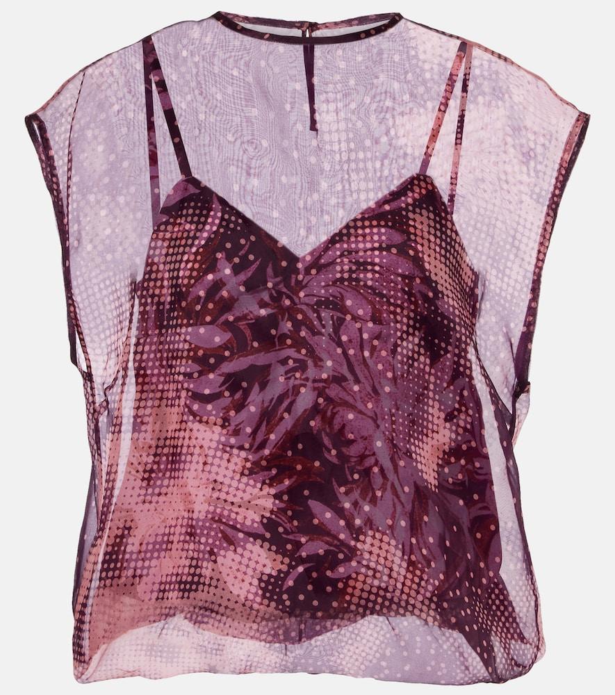 dries van noten layered printed silk-blend top