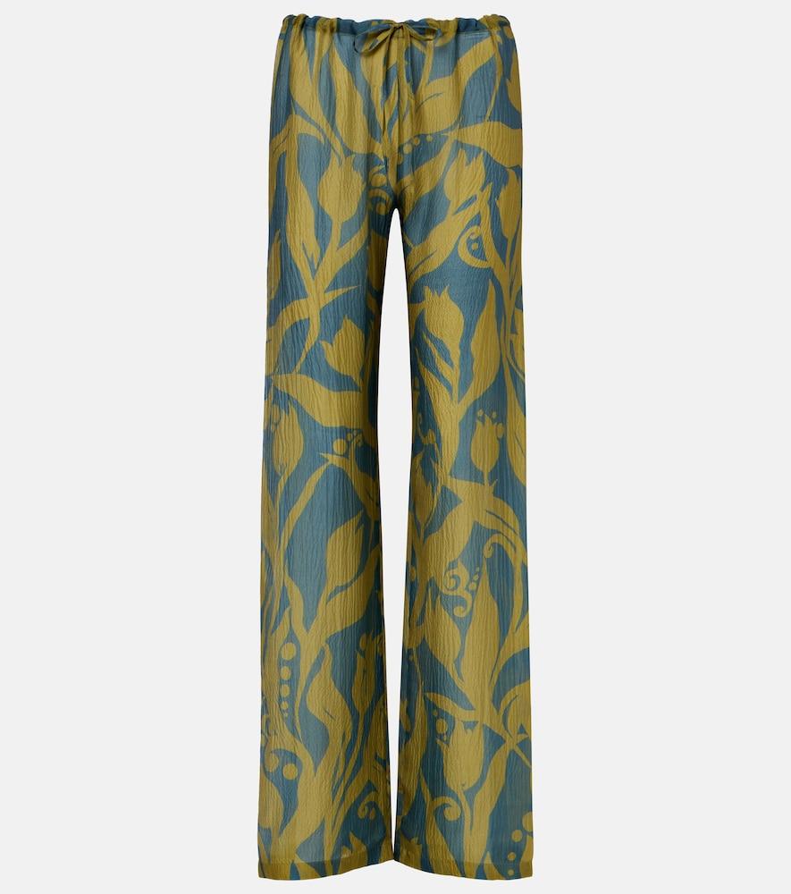 dries van noten pachas printed silk straight pants