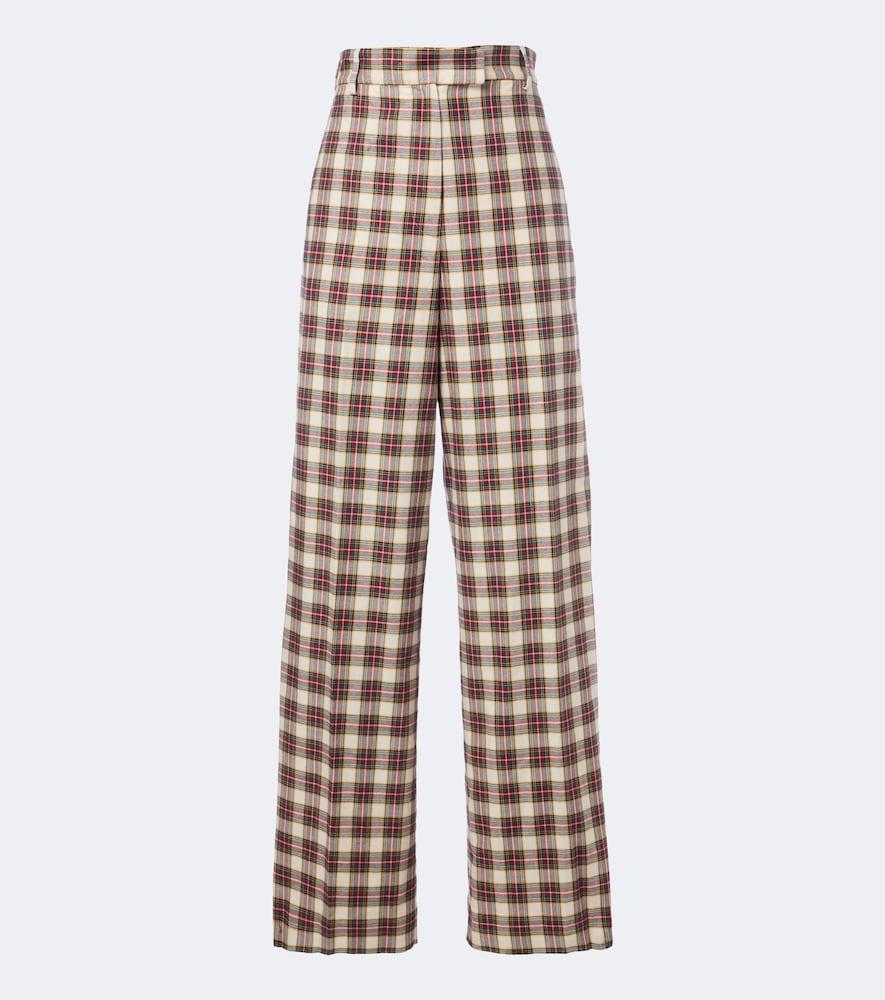dries van noten plaid cotton flannel wide-leg pants