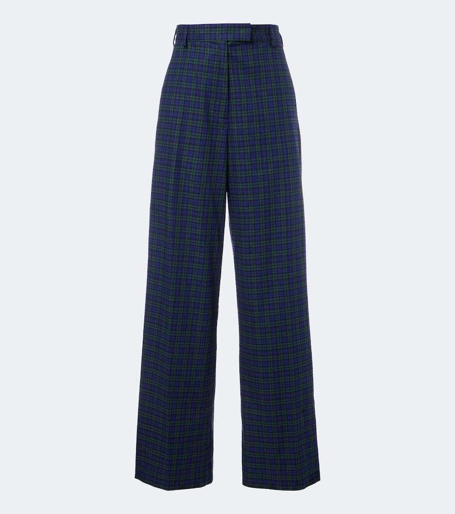 dries van noten plaid cotton flannel wide-leg pants