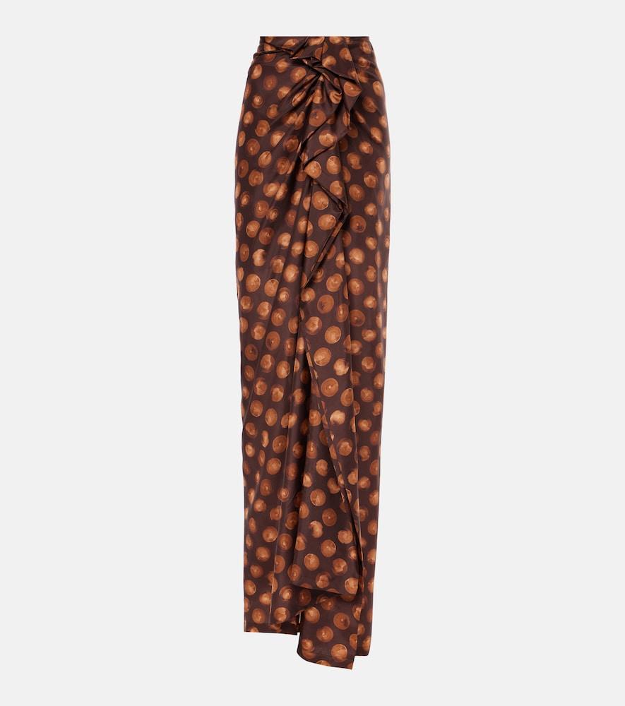 dries van noten polka-dot gathered silk maxi skirt