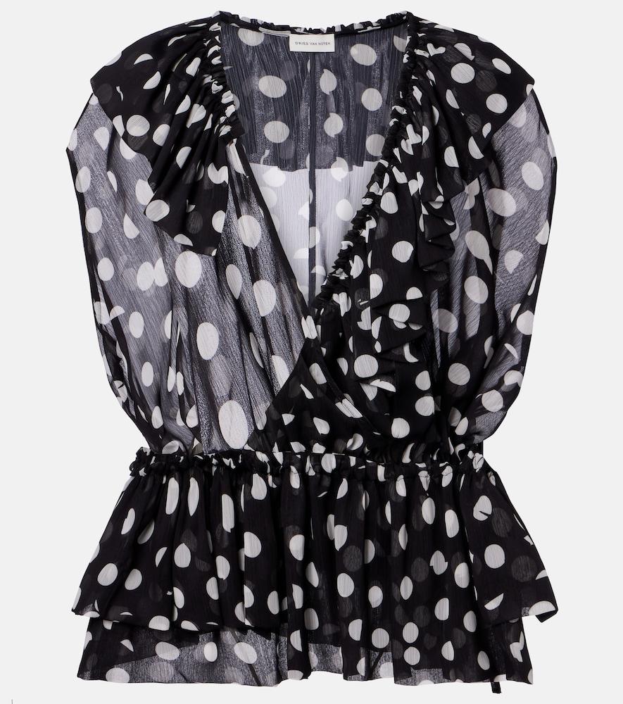 dries van noten polka-dot ruffled top