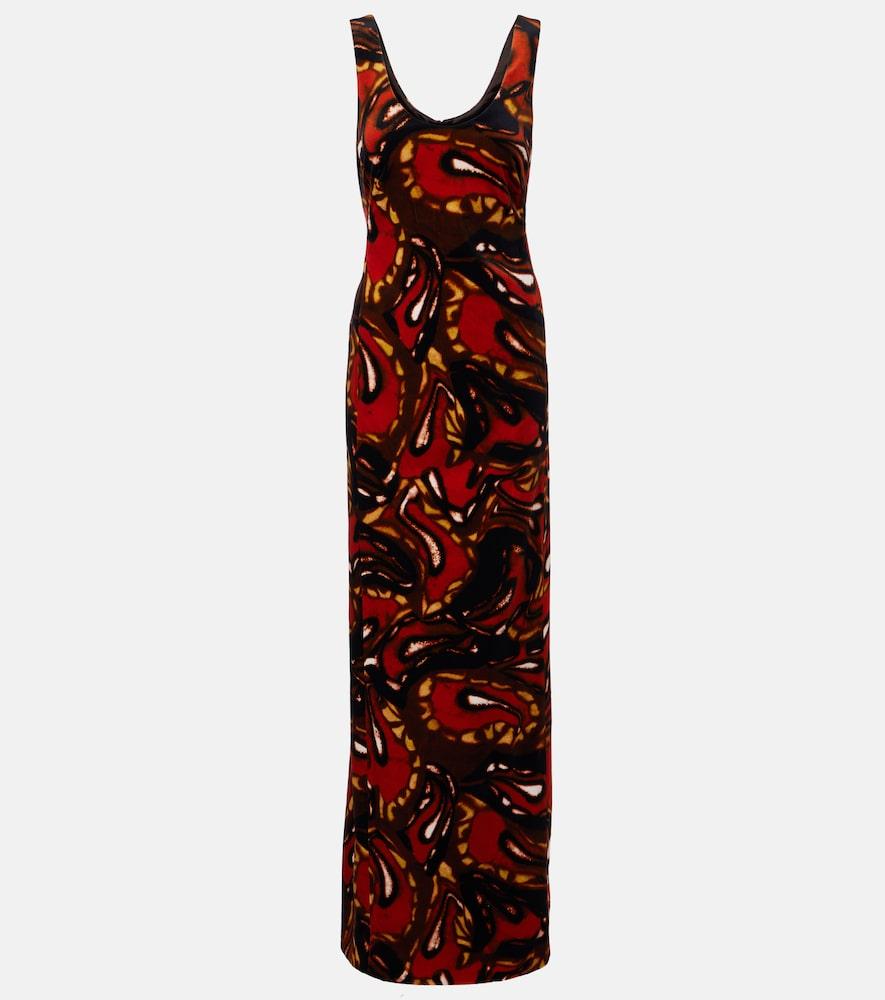 dries van noten printed cotton-blend velvet maxi dress