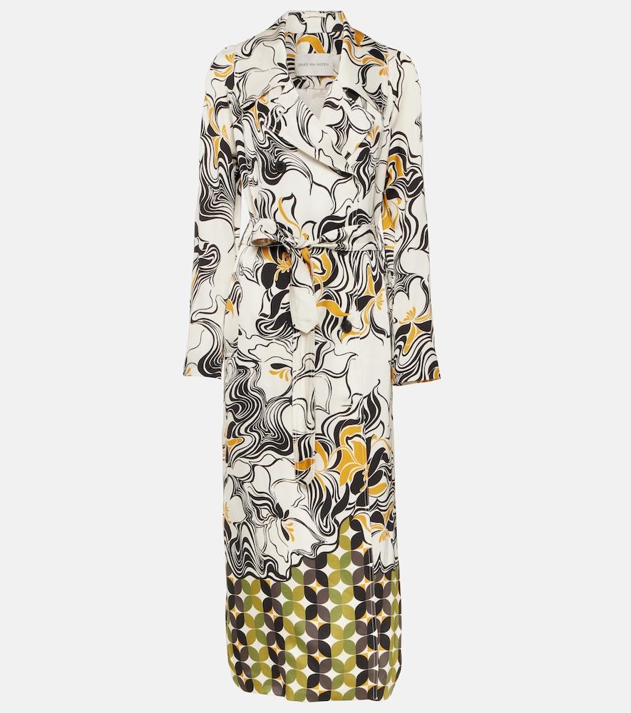 dries van noten printed double-breasted satin coat