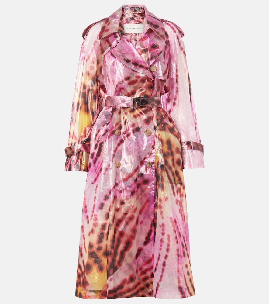 dries van noten printed double-breasted trench coat