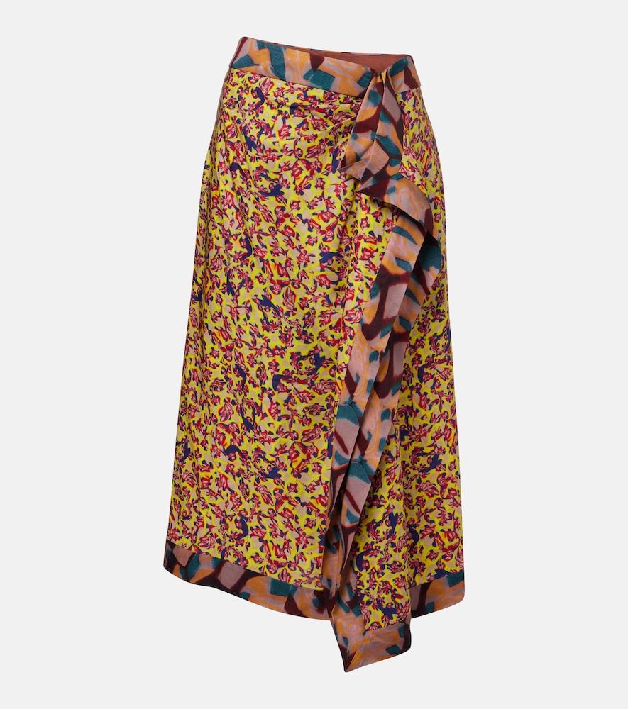 dries van noten printed ruffled midi skirt