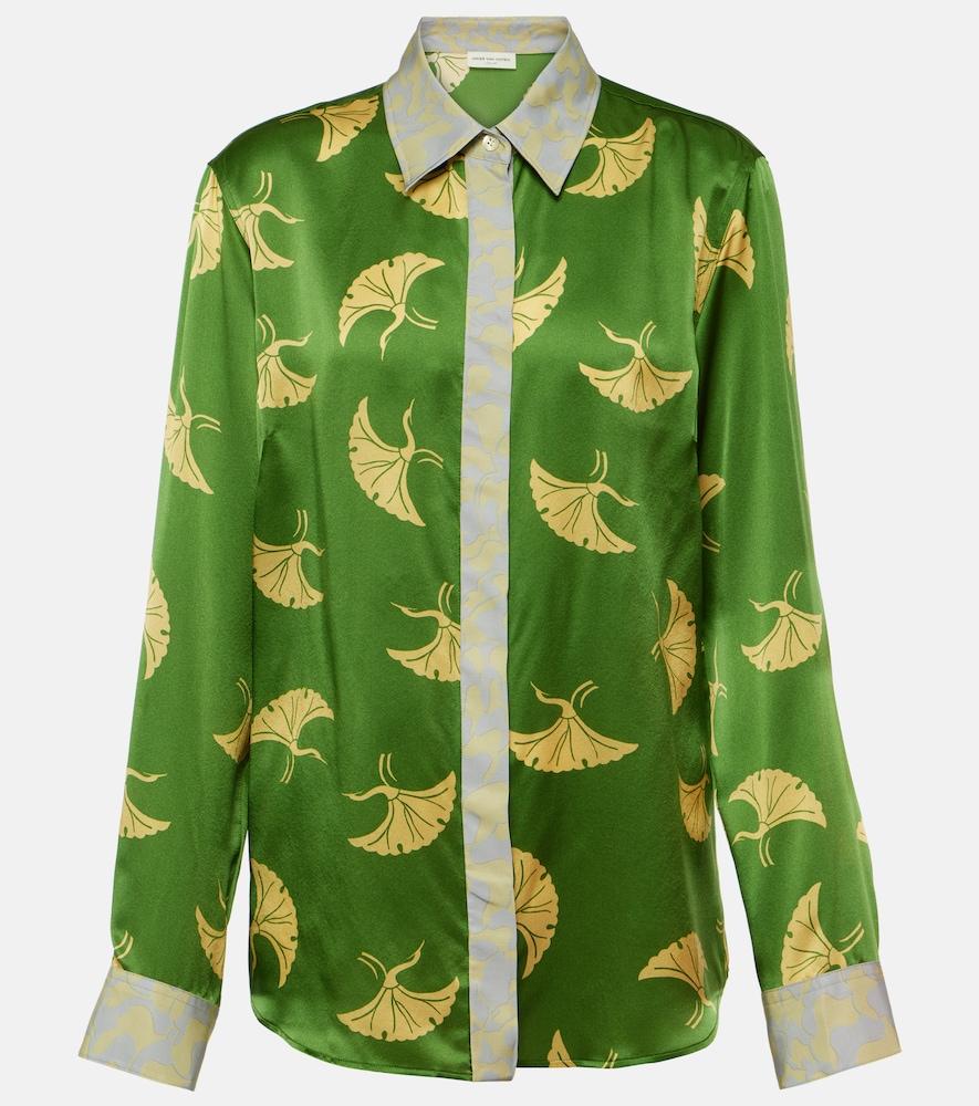 dries van noten printed silk-blend satin shirt