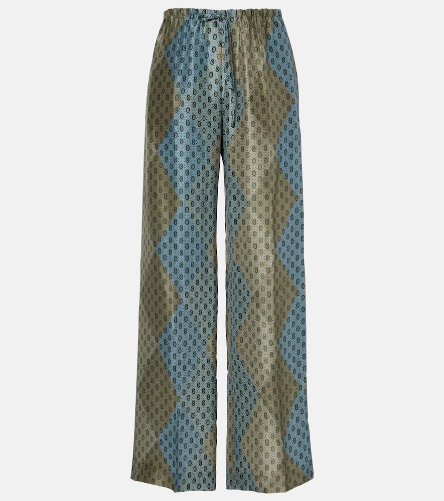 dries van noten printed silk satin straight pants
