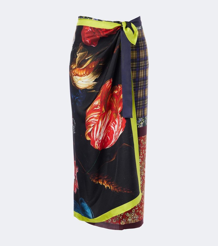 dries van noten printed silk wrap skirt