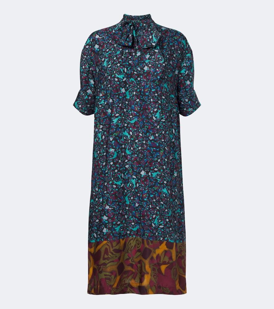 dries van noten printed tie-neck midi dress