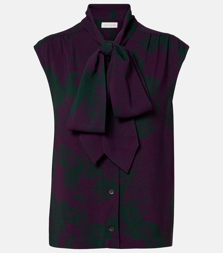 dries van noten printed tie-neck top