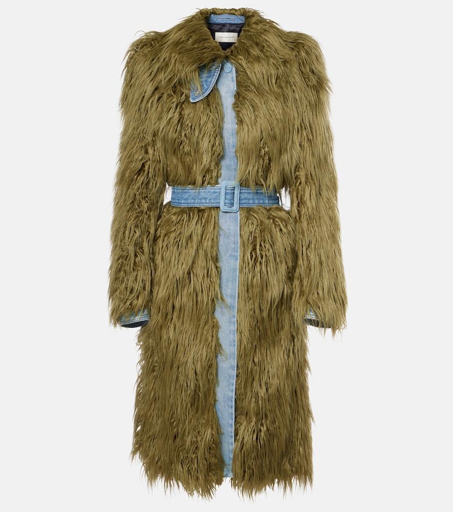 dries van noten rangel faux fur-trimmed denim coat