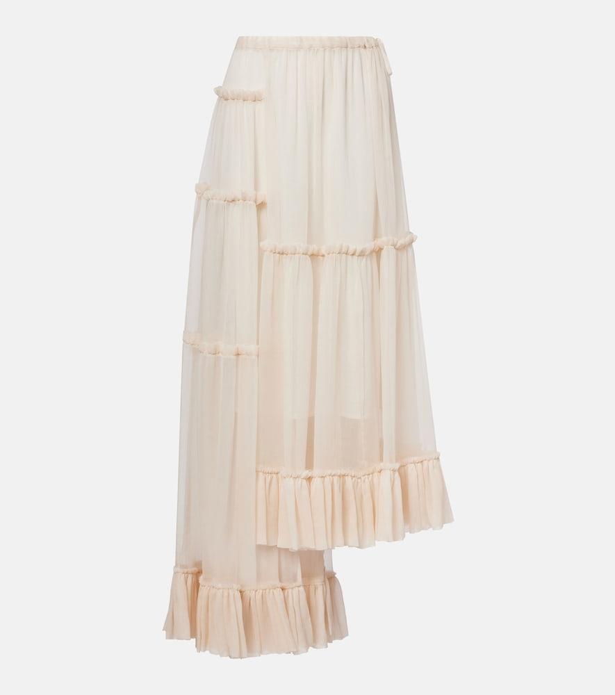 dries van noten ruffled asymmetric silk maxi skirt
