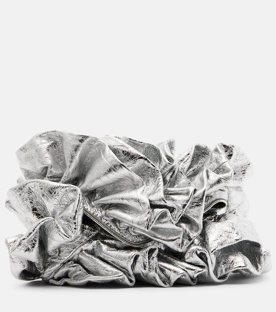 dries van noten ruffled metallic leather clutch