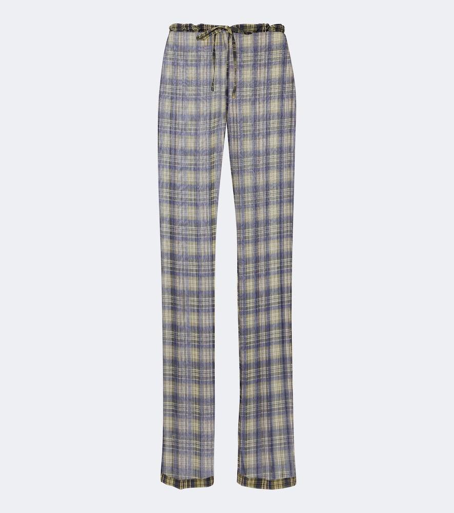 dries van noten semi-sheer checked wide-leg pants