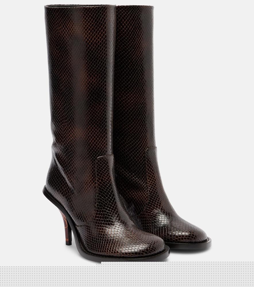 dries van noten snake-effect leather knee-high boots