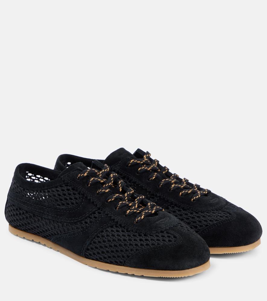 dries van noten suede-trimmed mesh sneakers