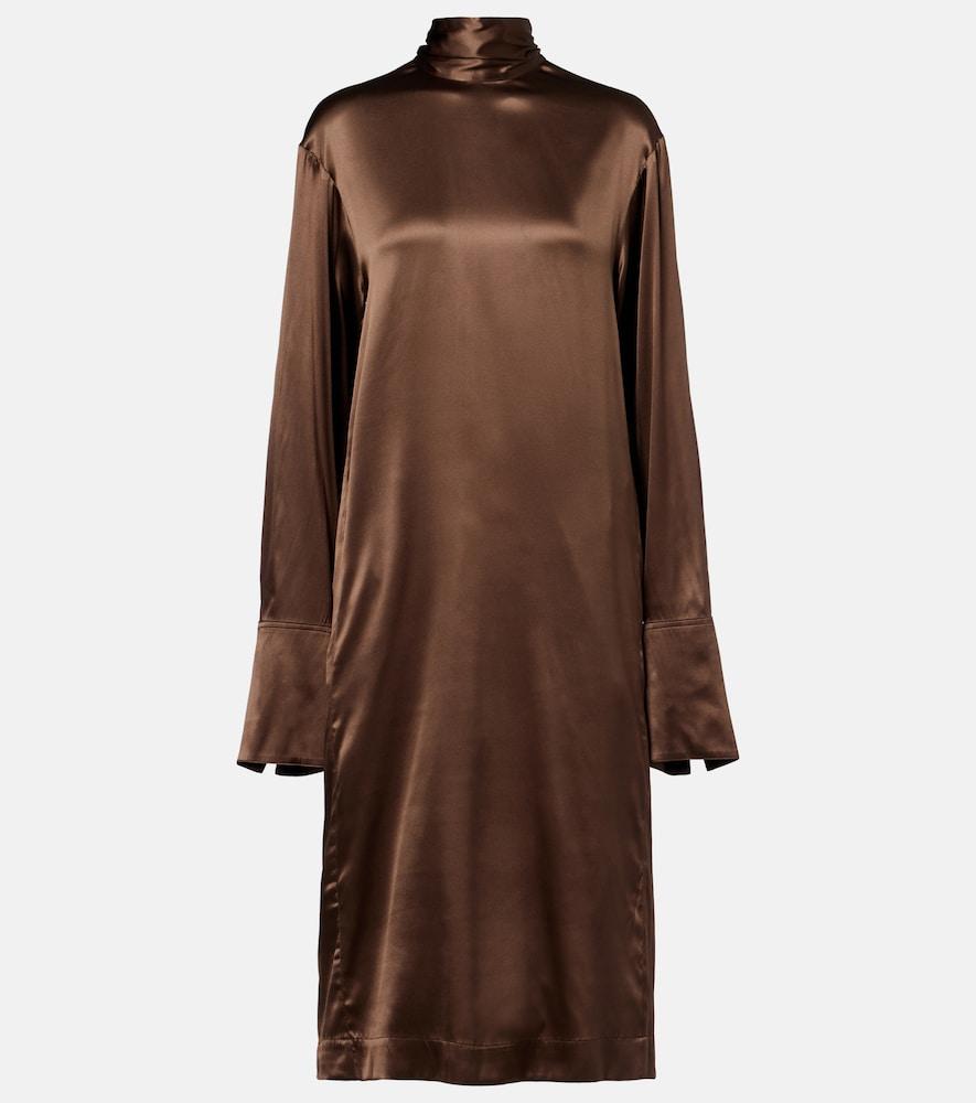 dries van noten turtleneck silk-blend satin midi dress