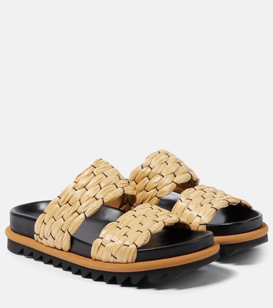 dries van noten woven and raffia and leather slides