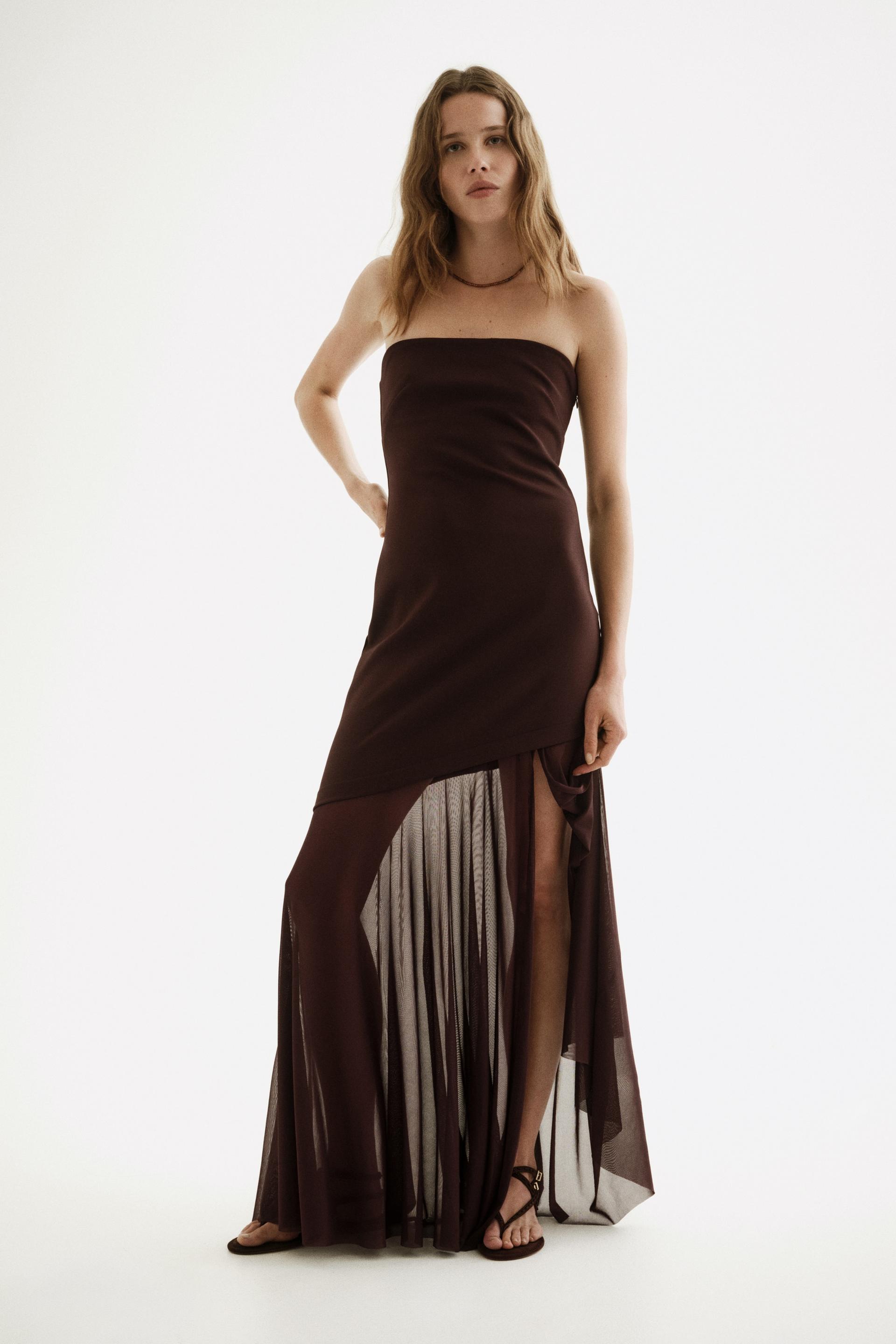 dual-fabric bandeau dress
