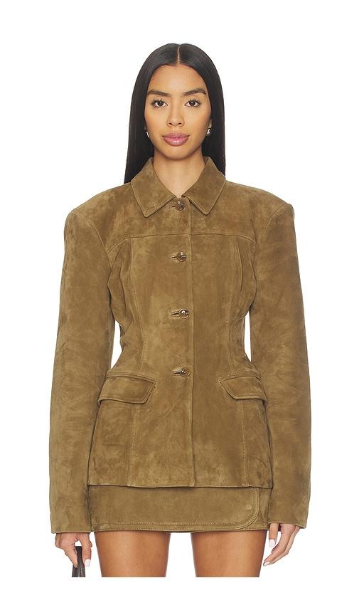 eaves aina suede cinched jacket in brown. - size l (also in xxs, xs, s)