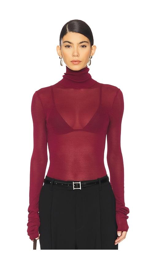 eaves alexander sheer turtleneck sweater in burgundy. - size m (also in xl)