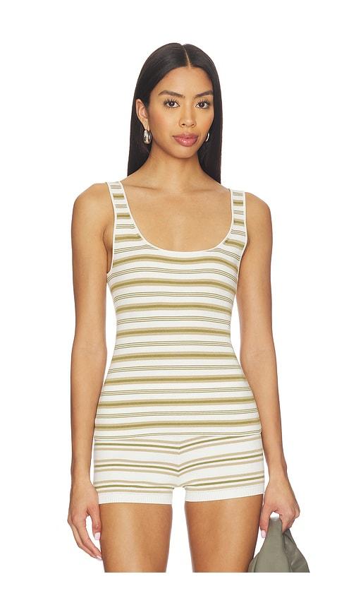 eaves cydnee striped knit tank in white,olive. - size m (also in xl, xxs)
